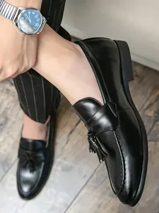 Men's Business Formal Tassel Decor Dress Shoes, Fashionable Round Toe Slip-on Loafers for Work Office, Male All-match Commuter Shoes for Daily Wear