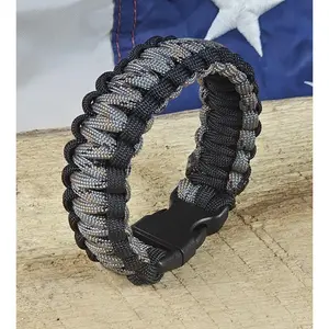 Men's Cobra Weave Paracord Bracelet – Silver Camo - Black Trim - Black, Plastic, Buckle