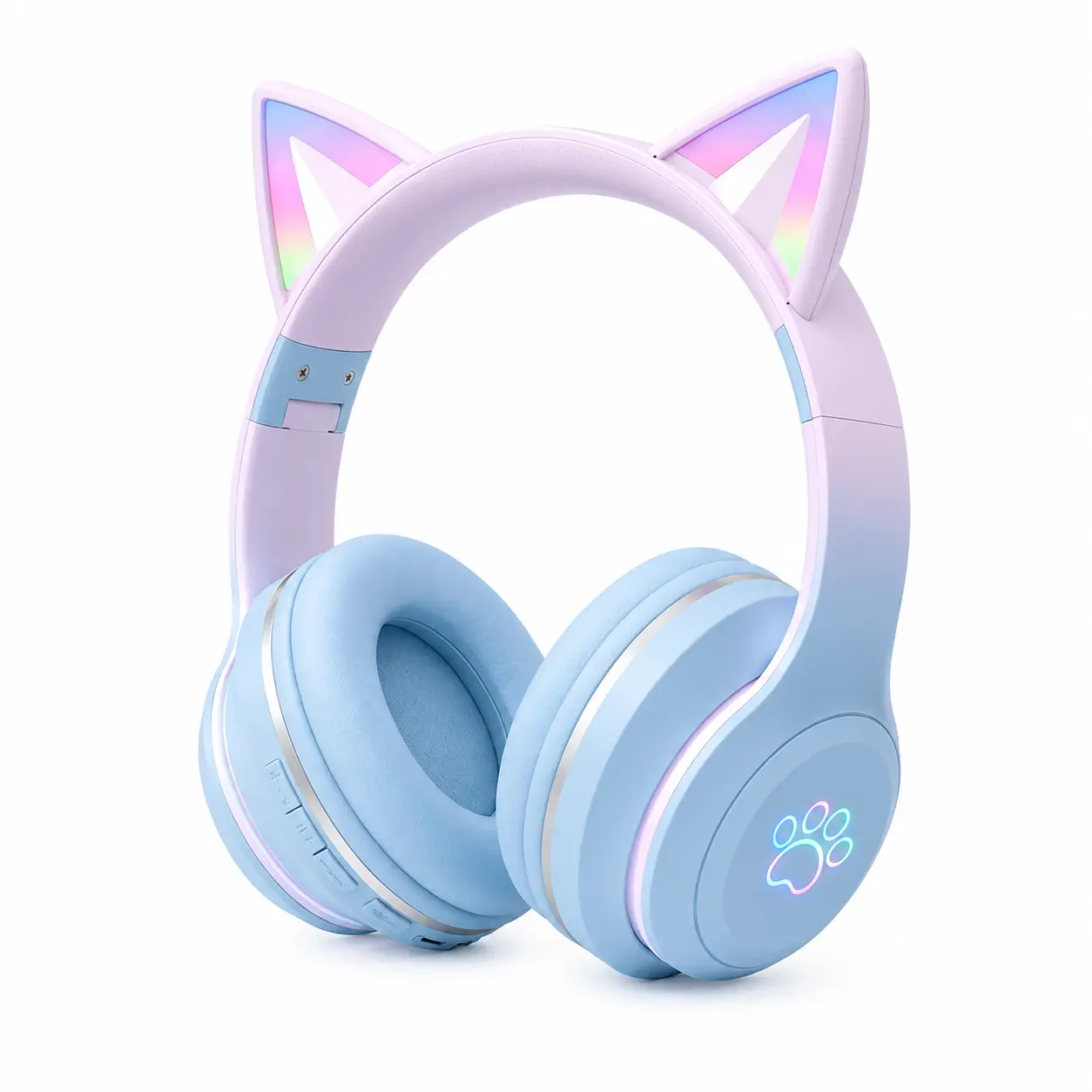 Summerwins Cat-Shaped Over-Ear Wireless Bluetooth Headphones with LED Paw Lights, Paw Accents, Soft Ear Cushions, Built-in Mic, Rechargeable Battery for Music, Gaming - Audio Device, Ideal Gift