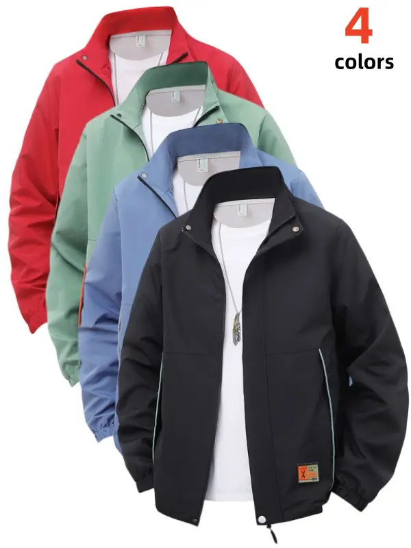 Men's Stand Collar Zip Up Casual Windbreaker Jacket Great Value Windproof Lightweight Wrinkle Resistant Loose Fit for Men Daily Commute Streetwear Spring Fall Outerwear