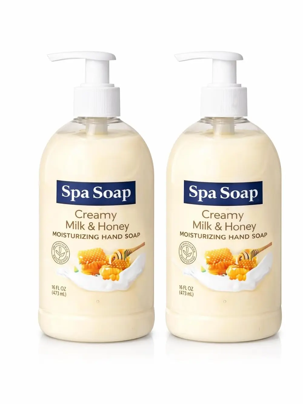 Spa Soap Creamy Milk & Honey Moisturizing Hand Soap 16 FL OZ (2 Pack) for Soft, Smooth Hands Nourishing Cleansing