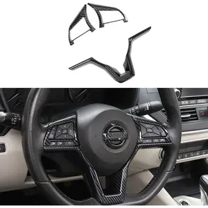 Carbon Fiber Steering Wheel Cover Sequins Frame Trim for Nissan Rogue Altima Sentra Kicks LEAF Versa Interior Accessories(Carbon Fiber)
