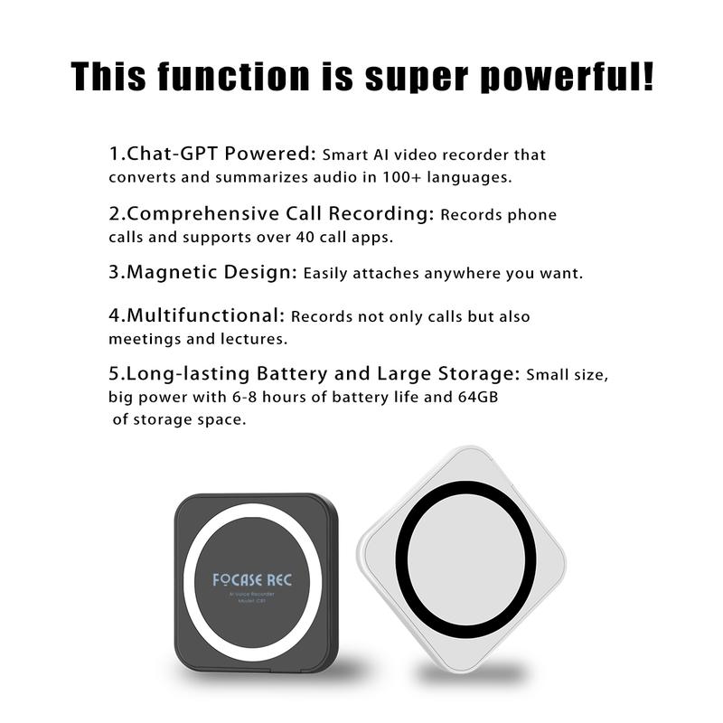 AI Digital Voice Recorder with Transcription & Summary,Perfect for Bussiness Profession, Couple, 64GB, Supports 100 Languages, Call Recording, App Control, Secure, Magnetic Design (Black) recorder AI Voice