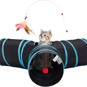 3 Way Collapsible Pet Cat Tunnel Tube Toys for Indoor Cats - Kitty Bored Peek Hole Toy Ball Cat