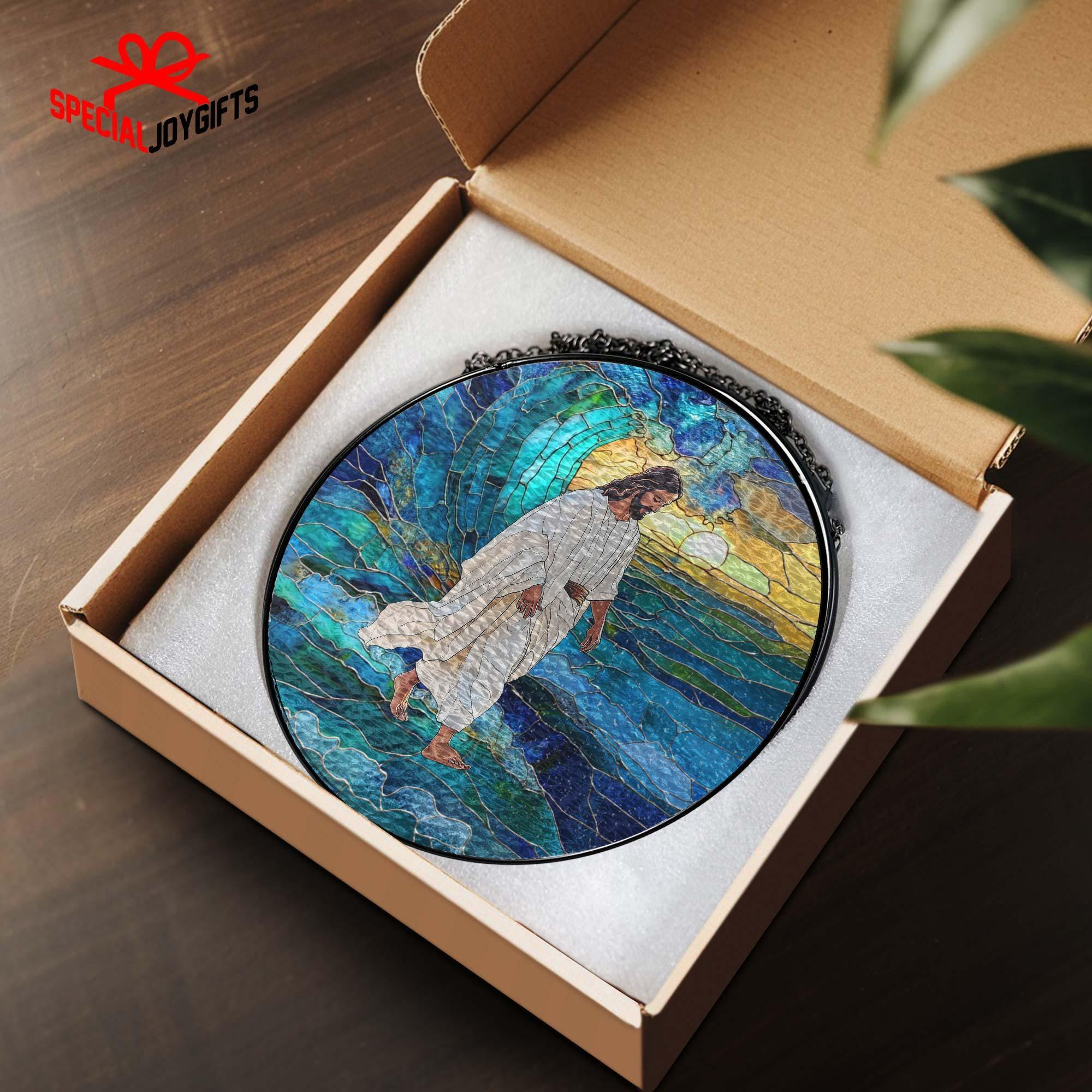 Stained Glass Jesus Christ Suncatcher, Christian Glass Windows Hanging, Christian Art Light Catcher, God Jesus Home Decor,Faith Window Decor