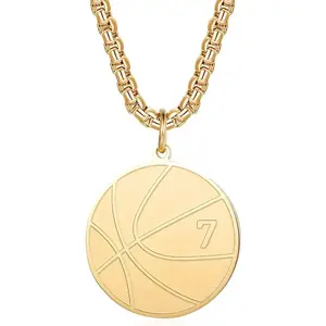 Basketball Number Necklace for Boys Gold Stainless Steel Basketball Pendant Sport Jewelry Gifts for Men Hypoallergenic