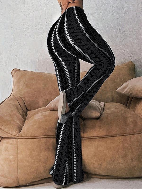 Women's High Waist Flare Pants Black Printed Bell Bottom Trousers Slim Fit Stretchy Wide Leg Pants Retro Bohemian Ethnic Pattern Streetwear Y2K Trendy Casual Fashion Club Party Outfit Comfortable Long Pants Boho Festival Trousers