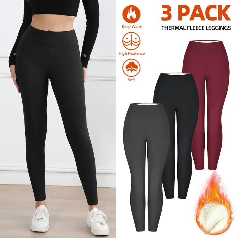 【Winter Must-Have】CHRLEISURE 3PCS Fleece Lined Leggings for Cold Winter Warm High Waist Women's Cozy Workout Wear Fleece Pants for Yoga Riding Casual Wear Tights