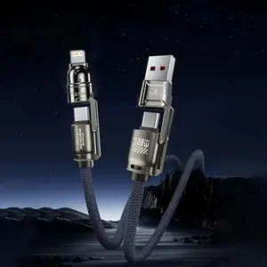 Braided Data Cable 240w Fast Charging USB-C to Lightning, Zinc Alloy PD 4-In-1 Multiport Charger for Phone Tablet Devices Multifunctional Charging Cable