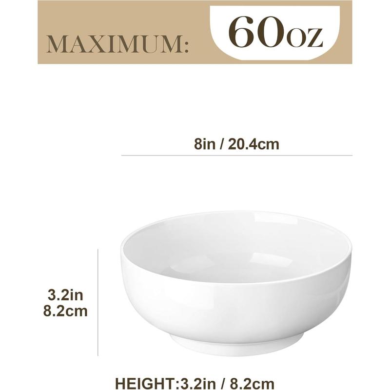 Large Serving Bowls - 60 OZ (8") Salad Bowls Set of 2, White Mixing Bowls for Kitchen, Soup, Pasta and Dinner, Large Salad Bowls Set, Dishwasher & Oven Safe, Series REGULAR Large Serving Bowls - 60 OZ (8") Salad Bowls Set of 2, White Mixing Bowls for Kitchen, Soup, Pasta and Dinner, Large Salad Bowls Set, Dishwasher & Oven Safe, Series REGULAR