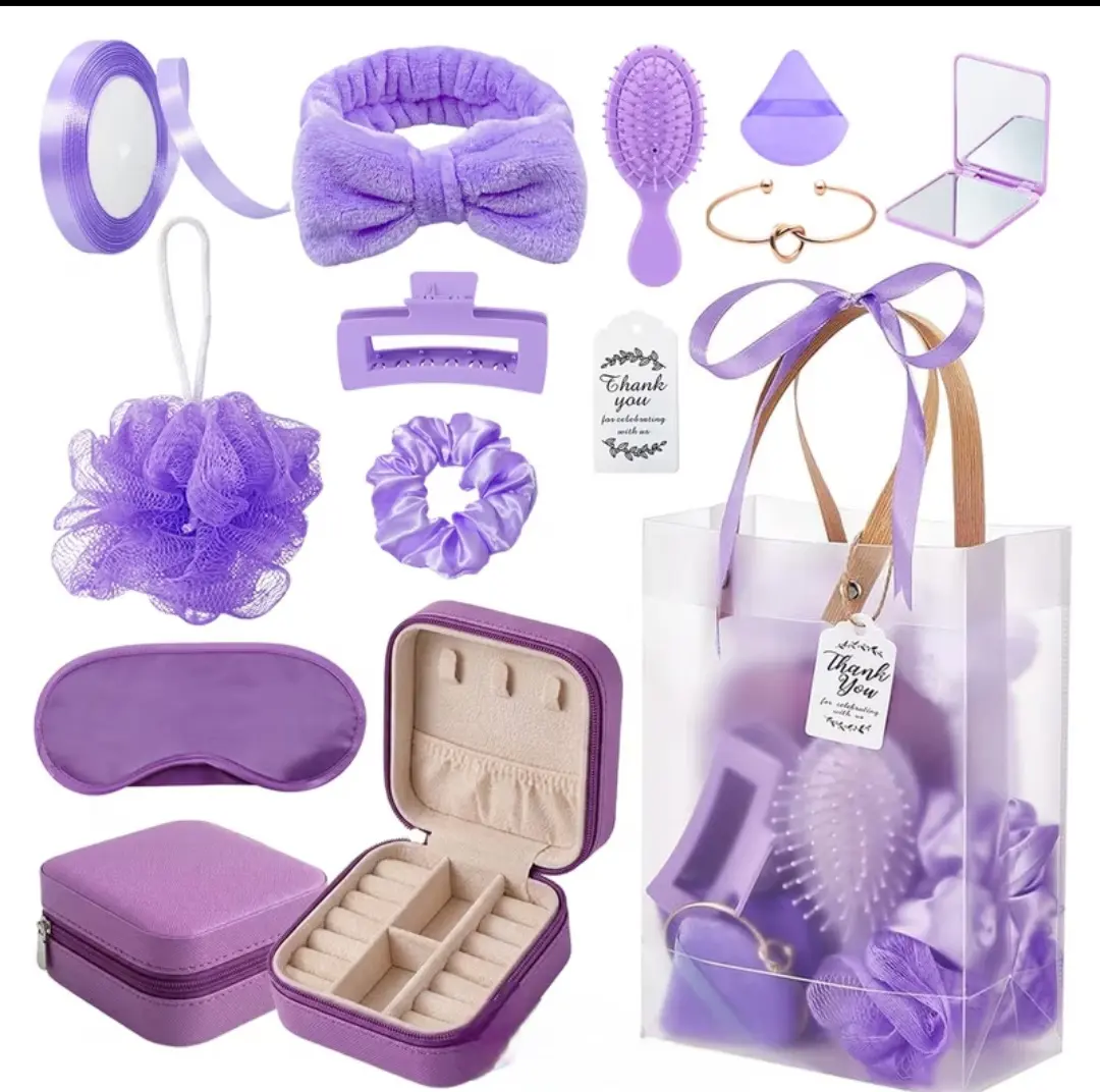 8-Piece Lightweight Plastic Self-Care Practical Set with Hair, Face, Body Care Essentials, Loofah, Hair Clipper, Travel-Size Brush & Compact Bag, Hair Care