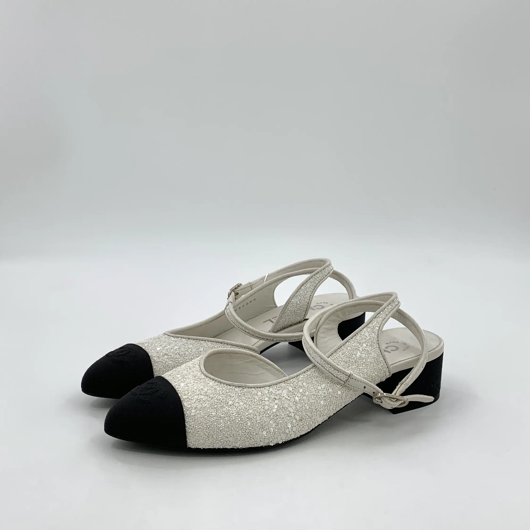 RDLTS— Chanel White Sequin Mary Jane Heels Size US 7.5