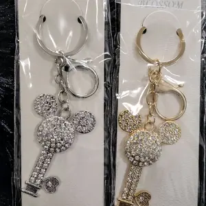 Blossom Purse Charms Keychains - Rhinestone Mickey Mouse Design for Bags and Keys - Silver and Gold Options