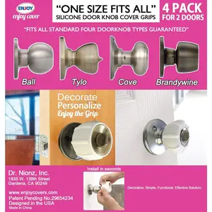 Enjoy Cover - Silicone Door knob Grips Nonslip Arthritis & Senior Living Aids Fits All Door Knob Universal Size 4 Pack