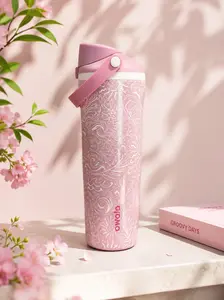 Owala Floral Pink Stainless Steel Water Bottle Leak Proof Cup Holder Friendly for Sports and Travel
