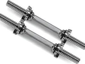 Pair of Threaded Dumbbell Handles 14/16/18/24 inch, Chrome/Rubber Grip, Fit 1” Plates Weight Bar Connector