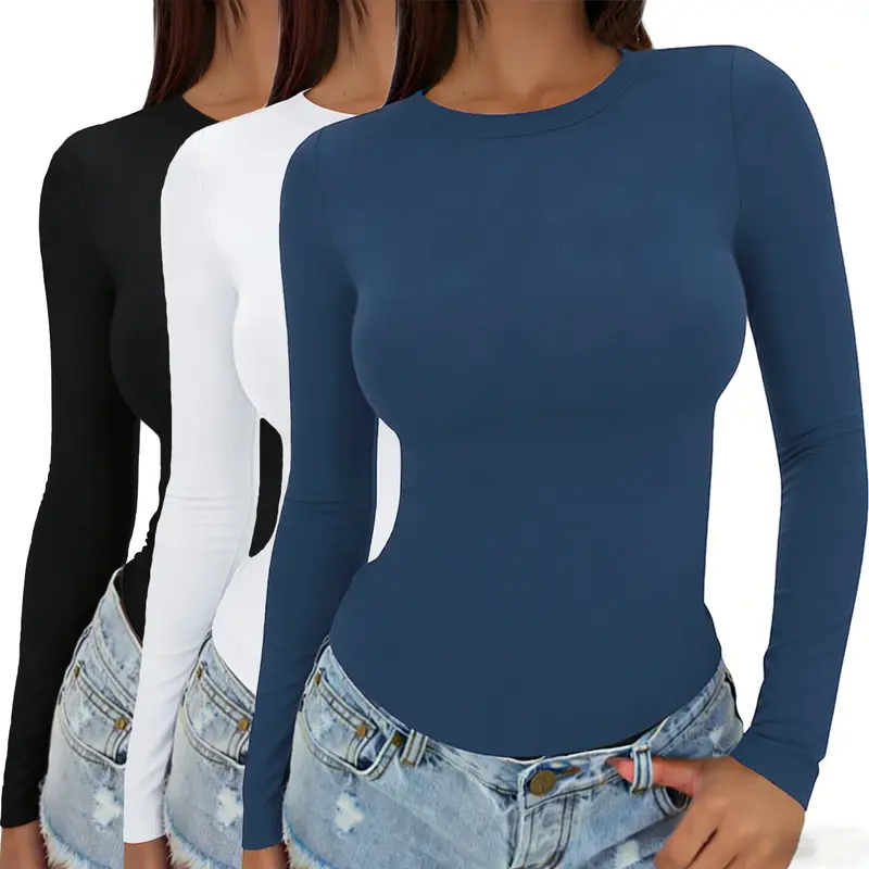 【Limited time deal】Women's Undershirt Long Sleeve SlimRound Neck Slim Fit Streetwear Basic Minimalist Womenswear Top