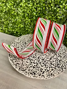 1.5 Inch By 10 Yard Red White And Green Peppermint Twist Ribbon