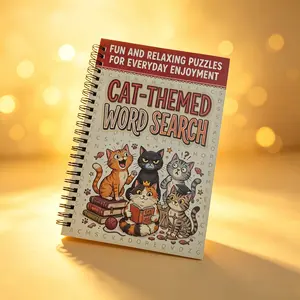 Cat Theme Word Search Book, Fun Brain Teaser Activity, Cat Puzzle Game, Perfect Gift for Animal Lovers, Engaging Entertainment