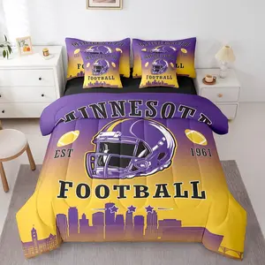 Football Comforter Set,Football City 7 Piece Bedding Set,Sports Rugby Competitive Games Bed in A Bag for Boys Teen