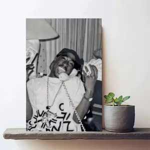 Poster ( No Frame) Tupac Shakur Street Photo, Hip Hop Legend Wall Decor, 90s Rap Icon Print, Black & White Urban Themed