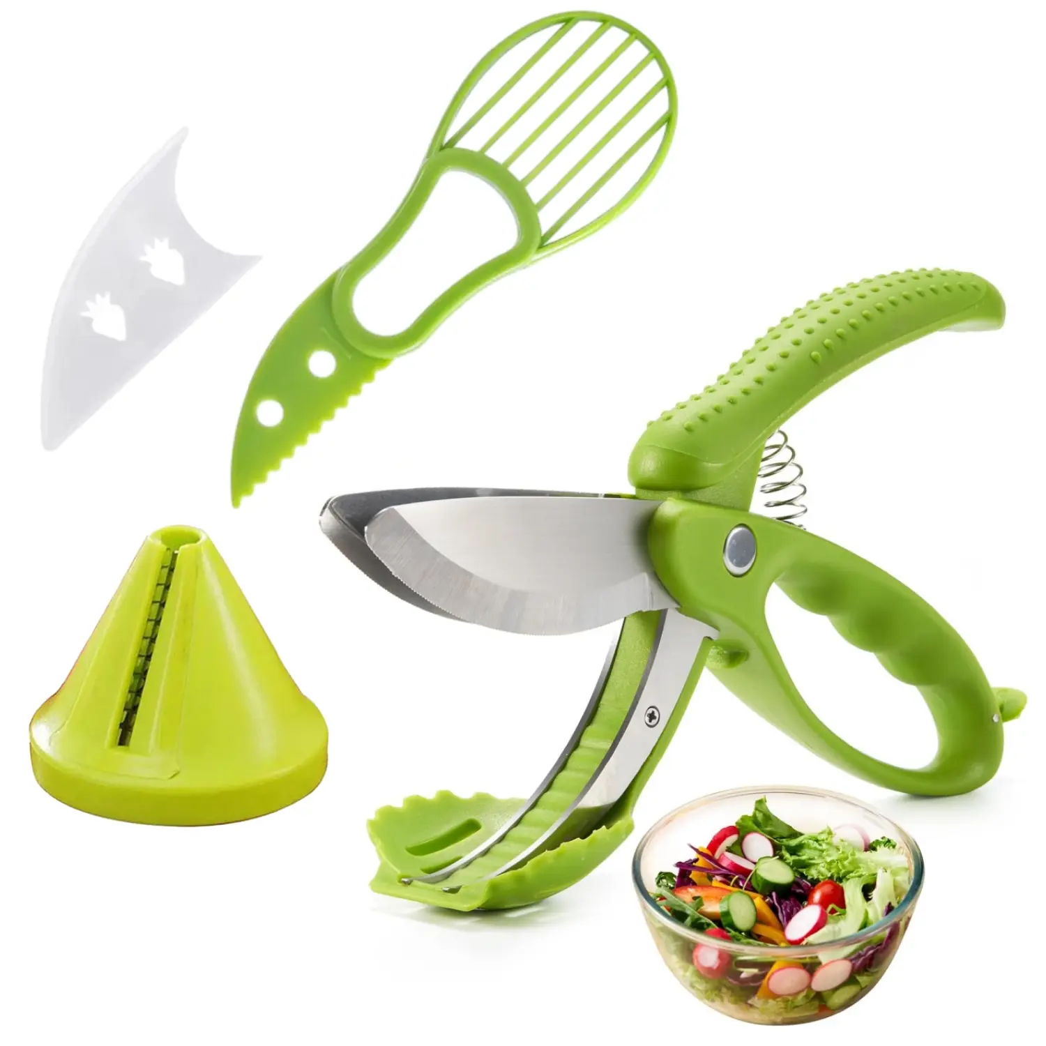 Salad Scissors with Double Blades, Avocado Slicer & Spiralizer Vegetable Slicers, Lettuce Chopper for Chopped Salad