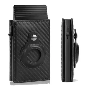Men's RFID Blocking Pop-Up Wallet, Slim Aluminum Card Holder with ID Window & Leather Slots