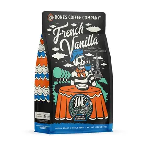 Bones Coffee Company French Vanilla, Made with Arabica Coffee Beans, Medium Roast, Ground and Whole Coffee (12oz) Beverage Sugar