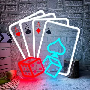 Poker Neon Sign, Casino Theme LED Neon Light USB Powered Gambling Sign, Light Up Sign, Led Signs, for Mens Cave Poker Room Basement Bar Game Room Poker Night Dice Wall Decor(13.3 * 12.9 In)