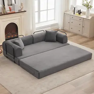 78.7" Convertible Sleeper Sofa Bed, 4-in-1 Corduroy Folding Couch with Pillow, Floor Mattress Couch Loveseat for Living Room Apartments, No Assembly