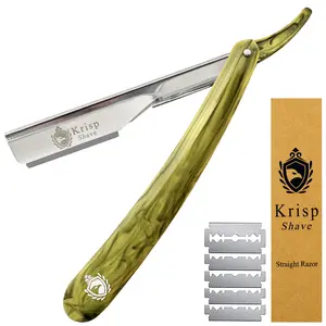 Krisp Beauty Professional Classic Straight Edge Barber Razor Shave 2mm Exposed Blade Disposable For Close Shaving - Salon Quality Manual Men's Beard Cut Throat Shaver Shavette With 10 Shaving Blades Durable Handle Kit Stainless Comfort