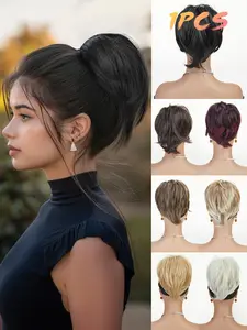 Women's Thick Messy Bun Hair Clips, Clip-On Short Ponytail Extensions, DIY Full Coverage Easy Style, Synthetic Soft Hair Pieces