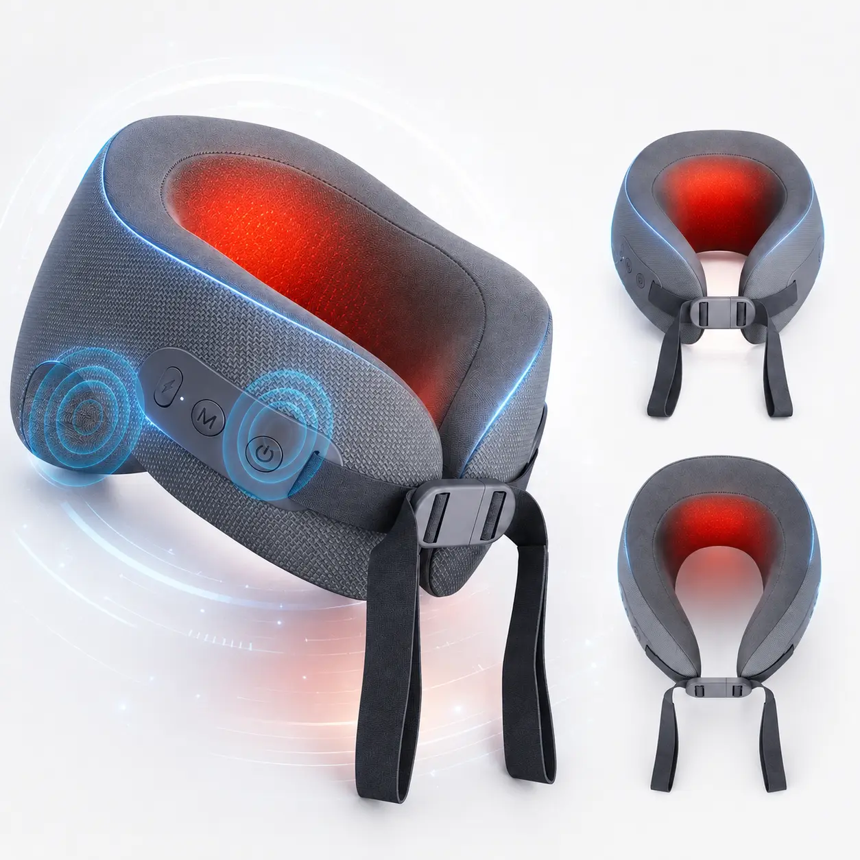 Heated Neck Travel Pillow with Vibration Massage, 3 Modes, Soft Memory Foam, 15-Min Auto-Off, Portable Neck Support for Travel, Office & Home