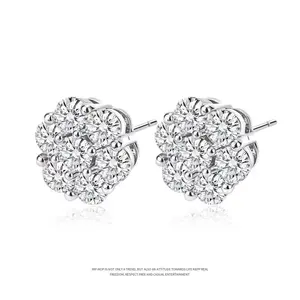 Iced VVS Moissanite Cluster Earrings S925 Sterling Silver Hypoallergenic For Men Women