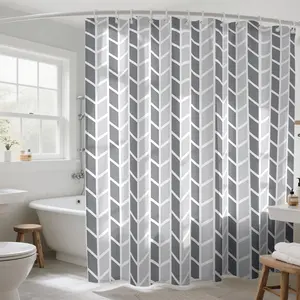 Modern Minimalist Herringbone Shower Curtain, Classic V-Shaped Geometric Pattern, Waterproof Polyester, Bathroom Divider, Wall-Mounted with Plastic Hooks