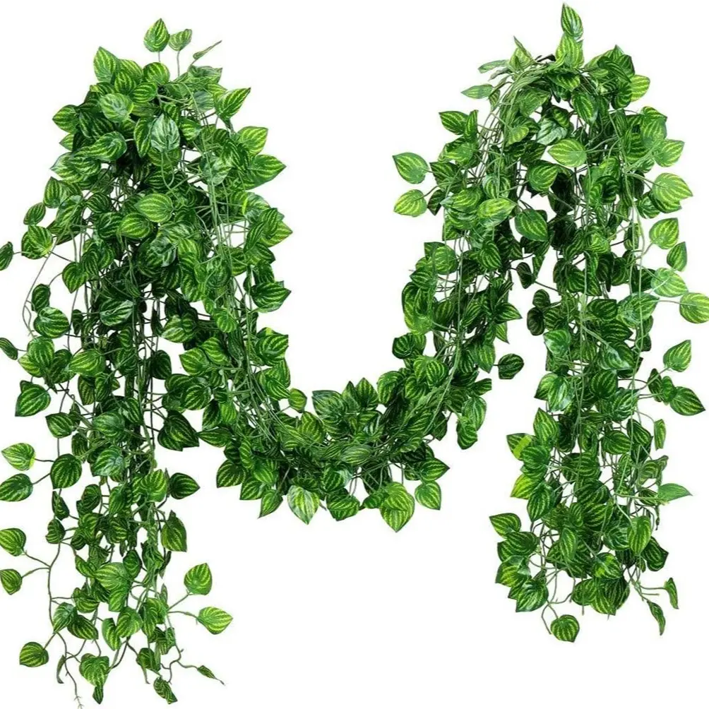 1/6/12 Pcs artificial vines, green leaves, garlands, fake hanging leaves, fake foliage plants, Fake Greenery Plants, faux plants indoor, wedding parties, garden, home, kitchen, office wall decorations.