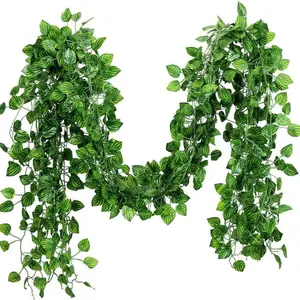 1/6/12 Pcs artificial vines, green leaves, garlands, fake hanging leaves, fake foliage plants, faux plants indoor, wedding parties, garden, home, kitchen, office wall decorations.