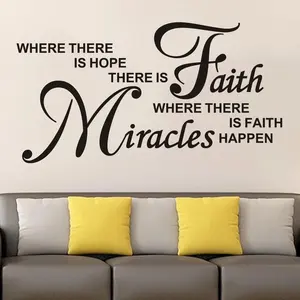 1 piece of black English inspirational phrase wall sticker, Decorative, easy to install, bathroom, kitchen, living room, inspirational Islamic quotes, home vinyl art decoration, where there is hope, there is faith Christmas Day party