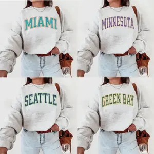 Distressed All Team Football Sweatshirt, Game Day Shirt, Ash Grey Color Football Shirt, Classic Fit Unisex Sweater Long Sleeve Casual Cotton, Football Crewneck