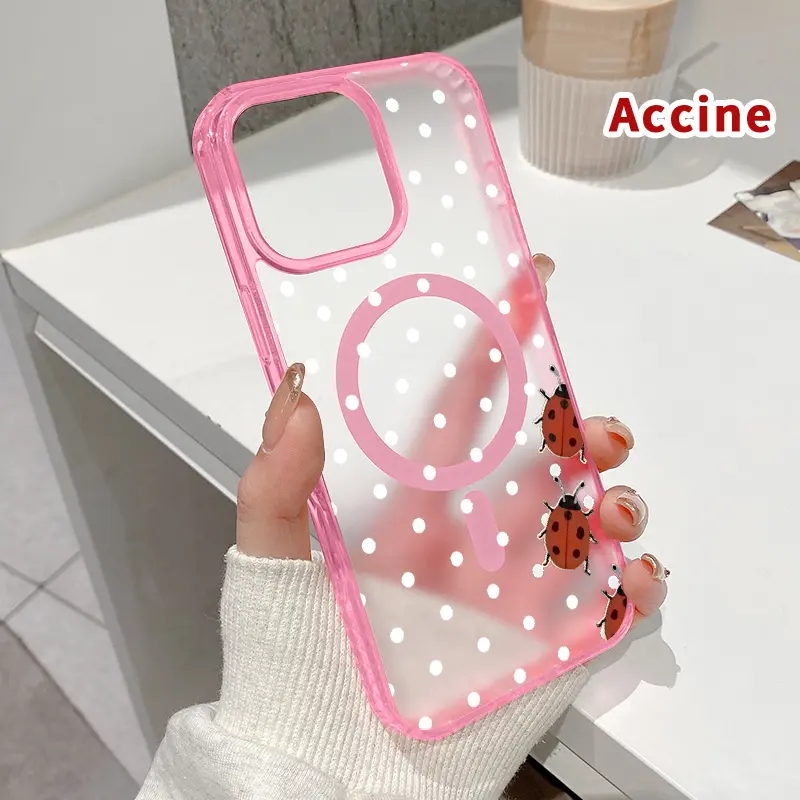 Magnetic Phone Case for iPhone 16 Pro Max 15 Plus 14 13 12 11 XS E XR Ladybug Ensemble Pattern Supports Wireless Charging Shockproof Clear Slim Protective Softcase Transparent Cover