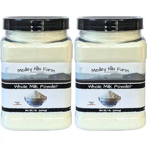 Whole milk powder By Medley Hills Farm in Reusable Container 1 lb. - Great dry milk powder for baking - Product of USA (Pack of 2)