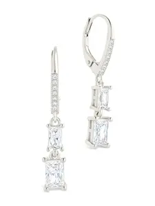 Sterling Silver Eulalia Emerald Cut CZ French Clip Earrings