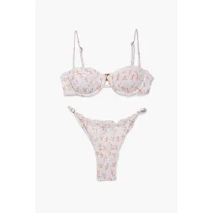 ALONA CHÉRIE White Lace Balconette Bikini Set with Underwire Support & Adjustable Straps for Beach Vacations & Resort Wear