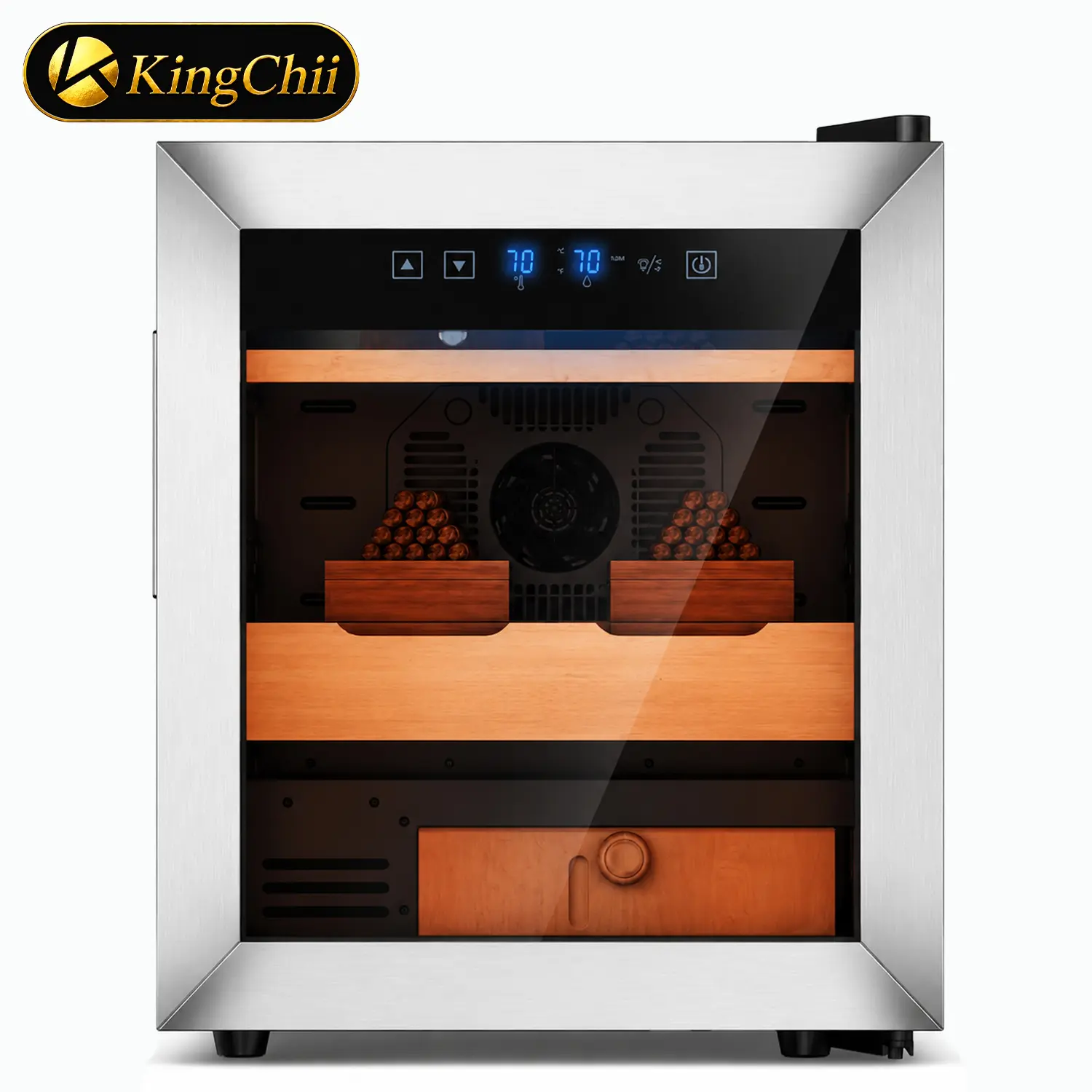 KINGCHII 50L Smart Electronic Humidor with 2-Way Auto Climate Control, Spanish Cedar Wood Shelves, 350 Capacity, Luxury Gift for Men
