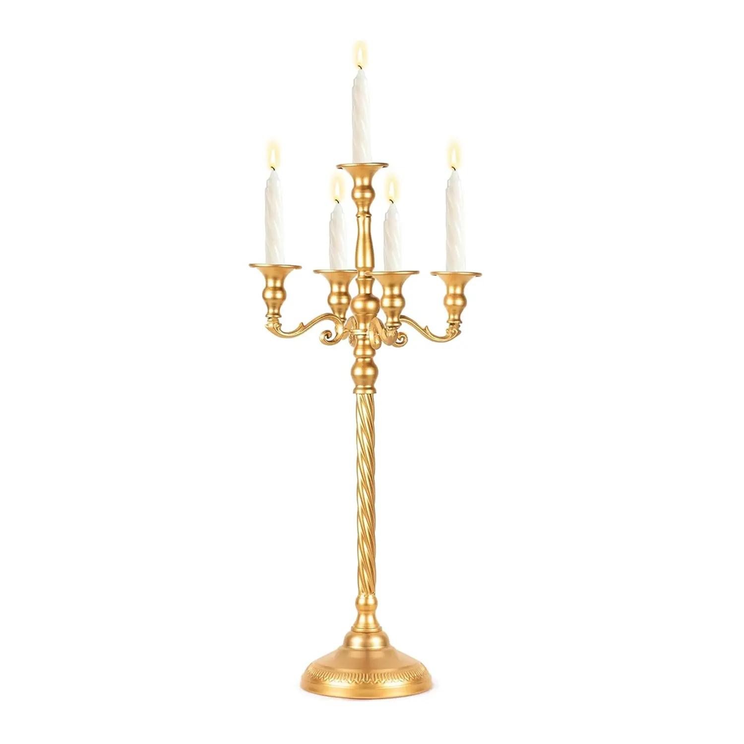 Wedding Candelabra Tall Floor Candelabra, Gold 5-stem Candelabras, 24.8" Metal Candle Holder Candelabra, Antique Spiral Candle Holder Centerpiece Stand for Party Dinner Events Aisle Reception, Wedding Home Decoration Candle Candelabra Centerpiece Stand