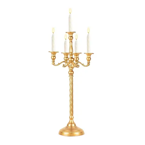 24.8 in High Gold 5-Stem Metal Antique Spiral Floor Candelabra - Baroque Candle Holder for Wedding Decorating, Engagement Event, Business Space, Minimalist Home Centerpiece Stand