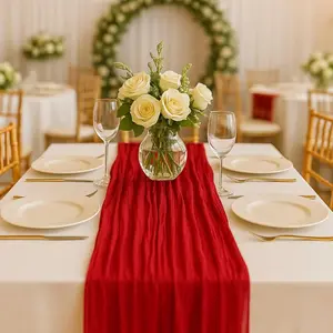 10FT Red Cheesecloth Table Runner 120 Inch Rustic Boho Gauze Cheese Cloth Table Runner for Wedding Shower Bridal Shower Birthday Party Home Decorations