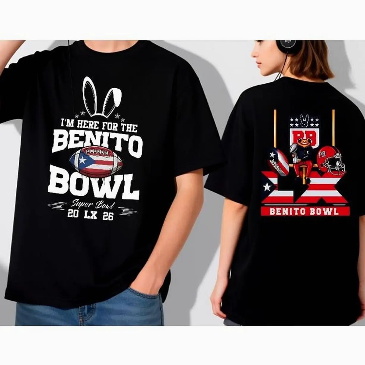Benito Bowl Shirt, Benito Bunny Football T-Shirt, Bad Benito Sweatshirt, Puerto Rico Flag 2026 Halftime Show Hoodie AOO