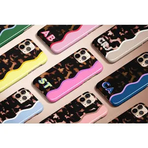 Custom Initial Wavy iPhone Case, Personalised Name Tortoise Pattern Fits iPhone 11, 12, 13, 14, 15, 16, 17 Pro/Pro Max