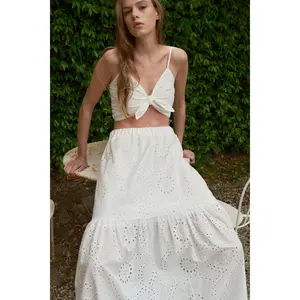 Eyelet Tie Front Crop Top